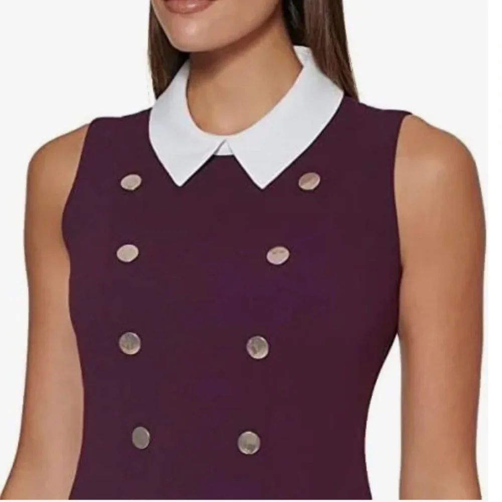 đź‘—Tommy Hilfiger Women's White Collar Fit and Flare .Purple Sleeveless Dress . - Picture 3 of 8